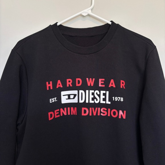 Diesel Men's Size Large Hardwear Denim Division Sweatshirt Black Red Y2K - Picture 1 of 10